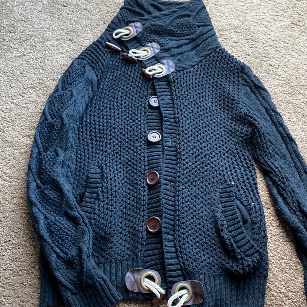 Shawl Collar Button Cardigan Sweater Men's Small Navy